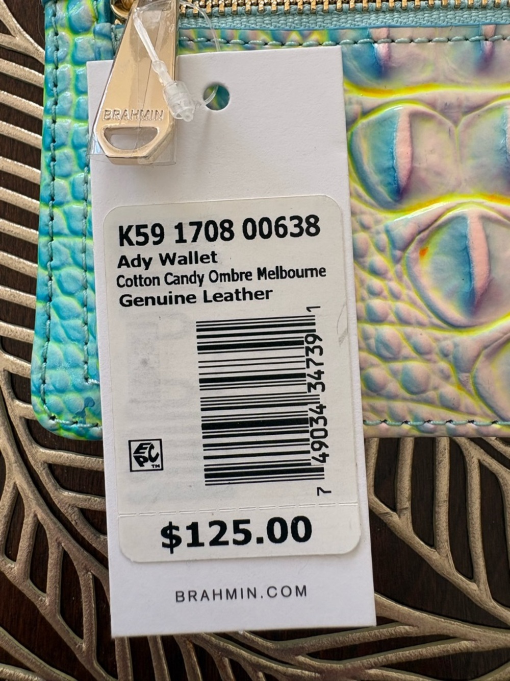 Brahmin Iridescent Croc-Embossed Wallet - Pink, Blue, Yellow Shift - Picture 6 of 6